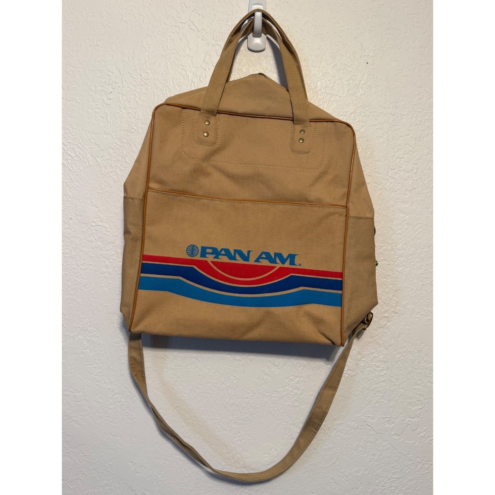 Pan Am Vintage Style Canvas Travel Bag Tan Carry On Shoulder Bag